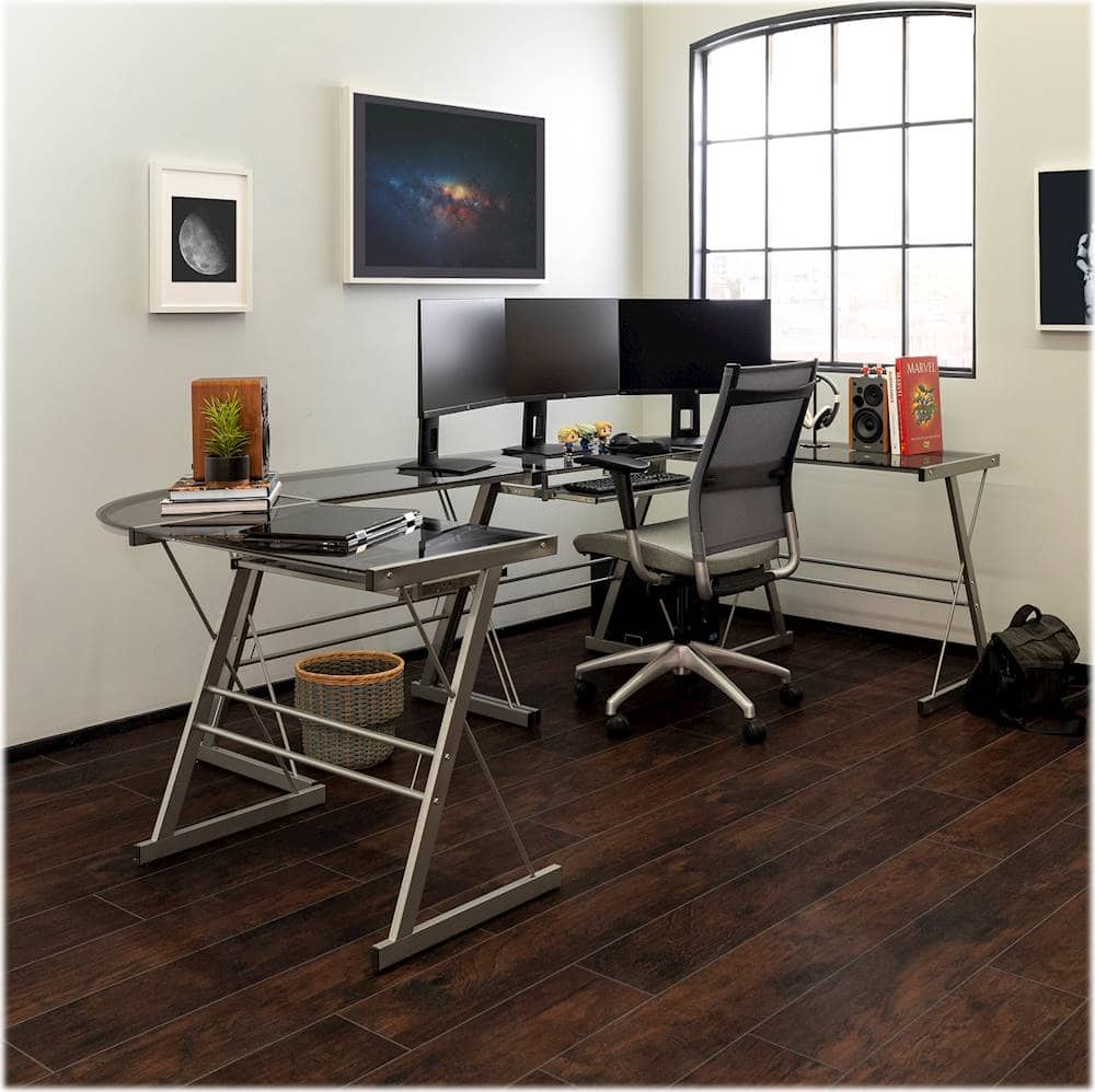 Alt View 17. Walker Edison - L-Shaped Modern Glass Corner Computer Desk - Smoked.