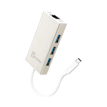 Front. j5create - USB-C Multi-Adapter Gigabit Ethernet / USB 3.1 HUB - White.