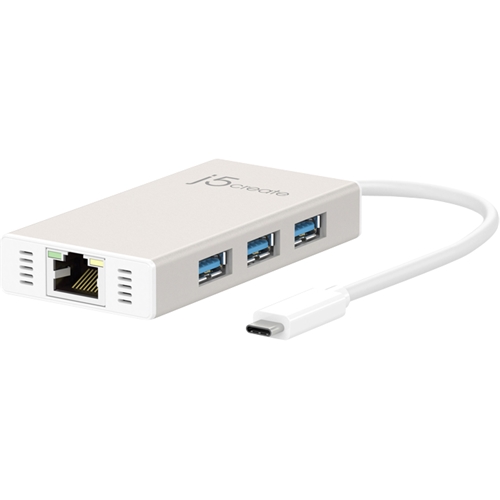 Left View: j5create - USB Type-C Gigabit Ethernet & HUB Multi Adapter - White