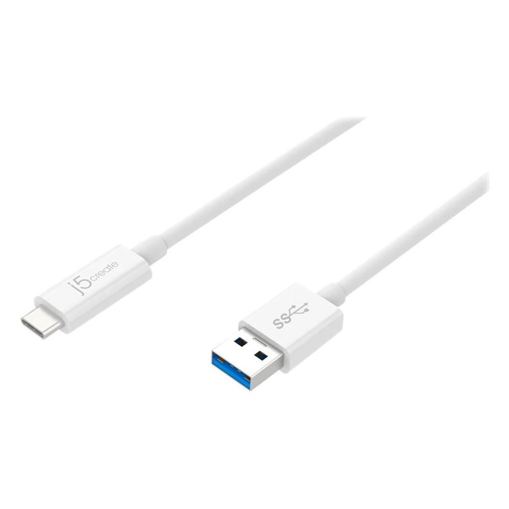 Front. j5create - 3' USB-to-USB Type C Device Cable - White.