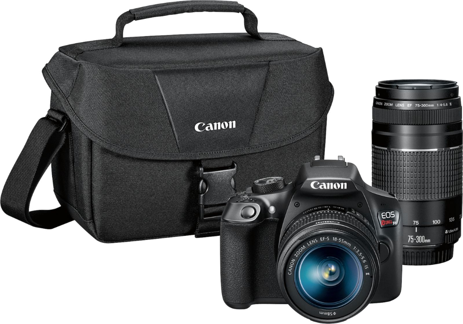Canon EOS Rebel T6 DSLR Two Lens Kit with EF-S 18-55mm IS II and EF 75-300mm III lens Black 1159C008 Best Buy