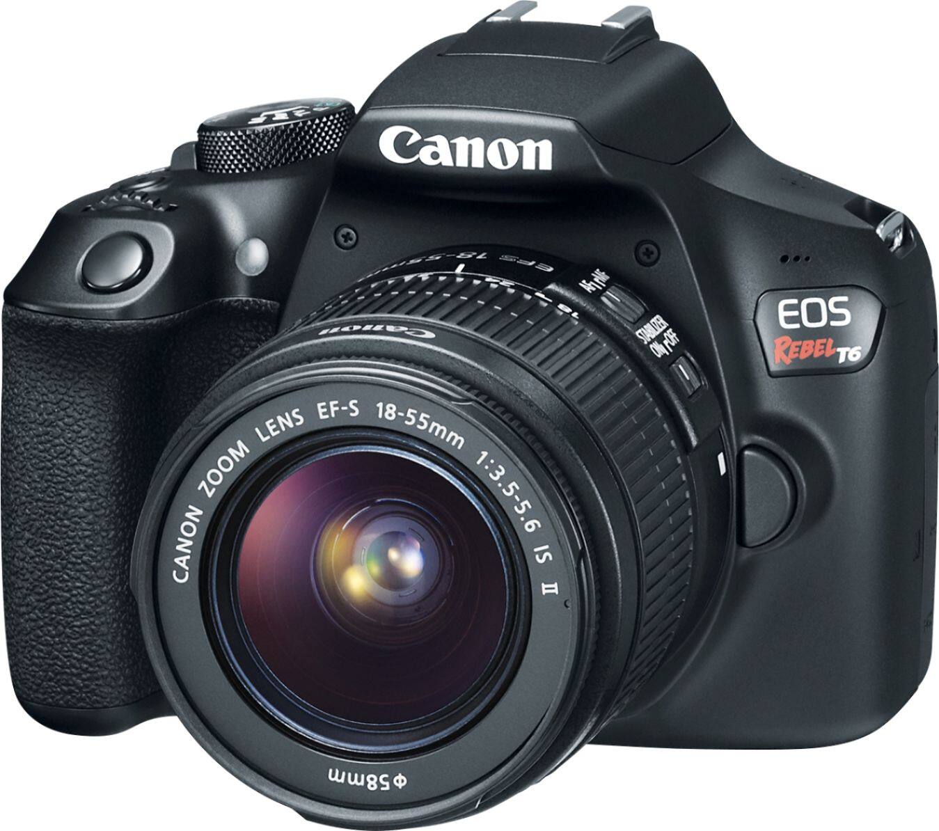 Left. Canon - EOS Rebel T6 DSLR Two Lens Kit with EF-S 18-55mm IS II and EF 75-300mm III lens - Black.