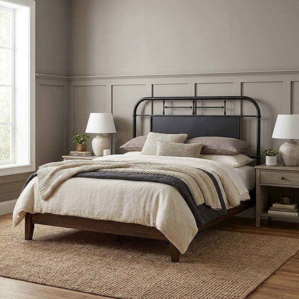 Alt View 2. Starlight Canyon Home - Distressed Metal Queen Metal Headboard with Vintage Design and Metal Tube Frame - Black.