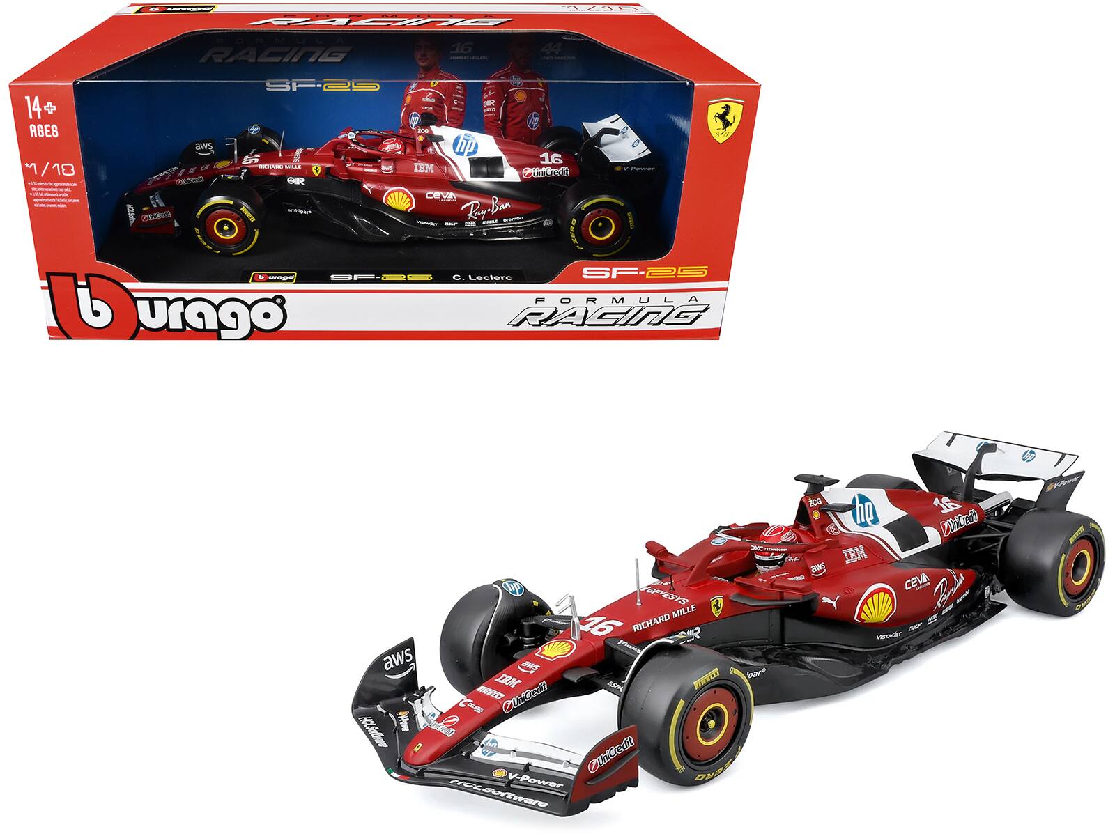 Bburago - Ferrari SF-25 #16 Charles Leclerc Formula One F1 World Championship (2025) "Formula Racing" Series 1/18 - Multi