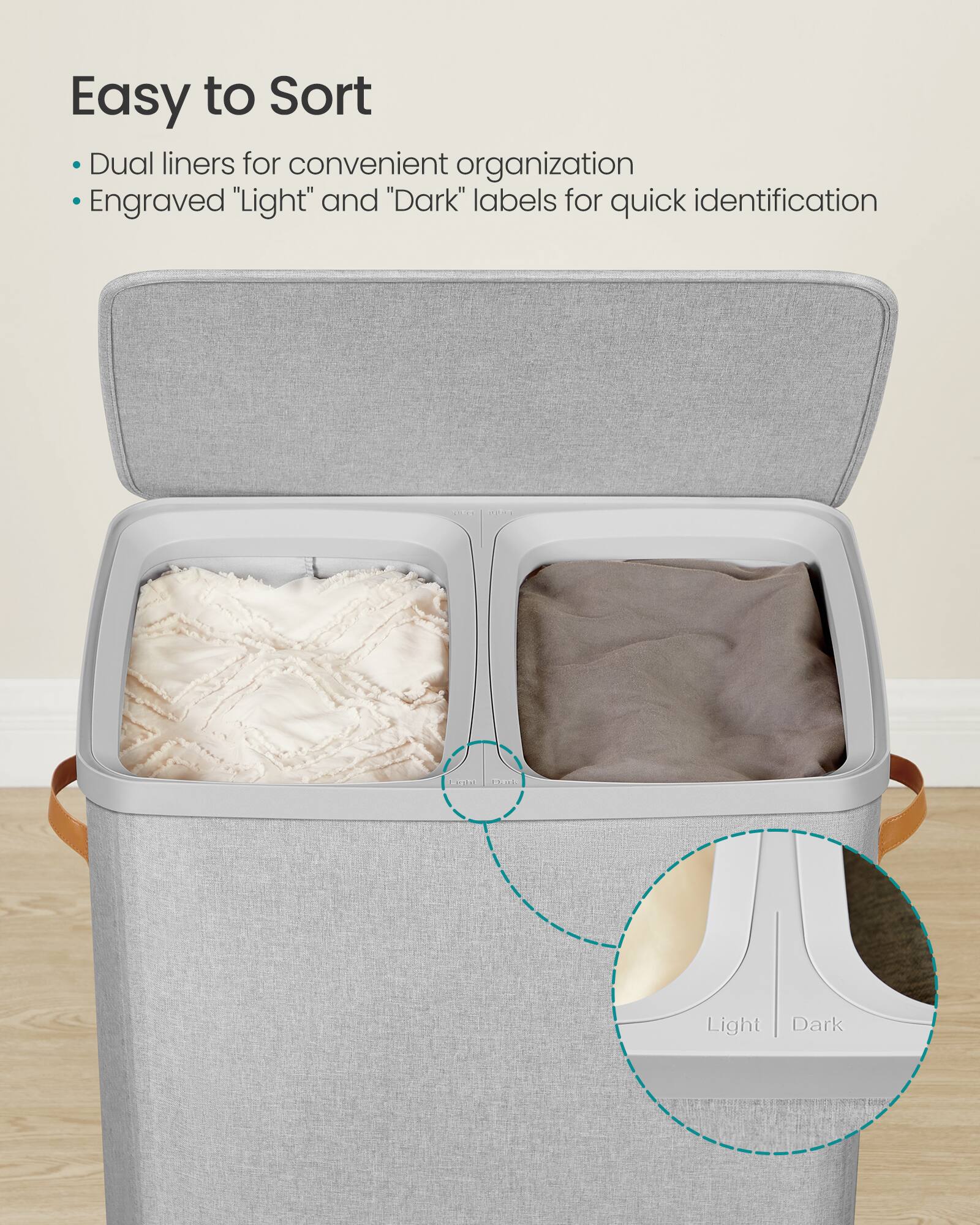 Easy to Sort Dual liners for convenient organization Engraved "Light" and "Dark" labels for quick identification

CAUTIONS
submitt
ONTER
Light Dark
