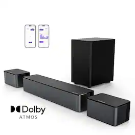 Ultimea - Poseidon M4T 5.1 Dolby Atmos Sound Bar for TV, Wireless Subwoofer, Surround Adjustable, 450W - Black