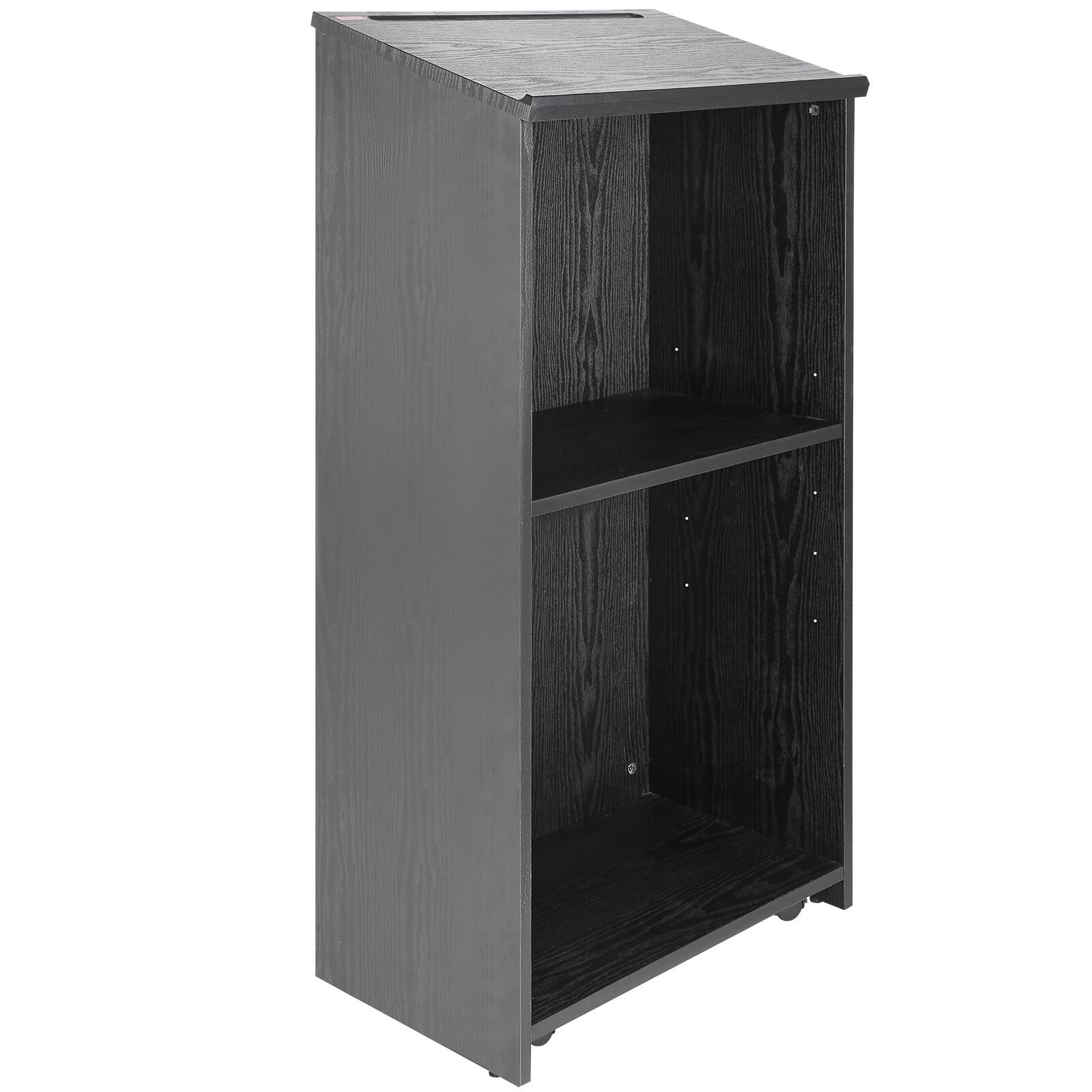 Alt View 5. VEVOR - Podium Stand, 47 in Hostess Stand with 4 Rolling Wheels, Wood Podium with Storage Shelves, and Slant Desktop - Black.