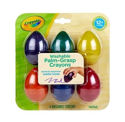 Crayola Washable Palm-Grasp Crayons  
Perfectly shaped for toddler hands  
6 Washable Crayons  
Non-toxic  
12+ months