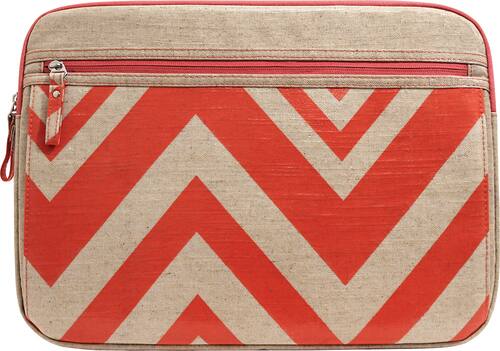 Studio C - Chevron & On Laptop Sleeve - Coral, Linen - Larger Front