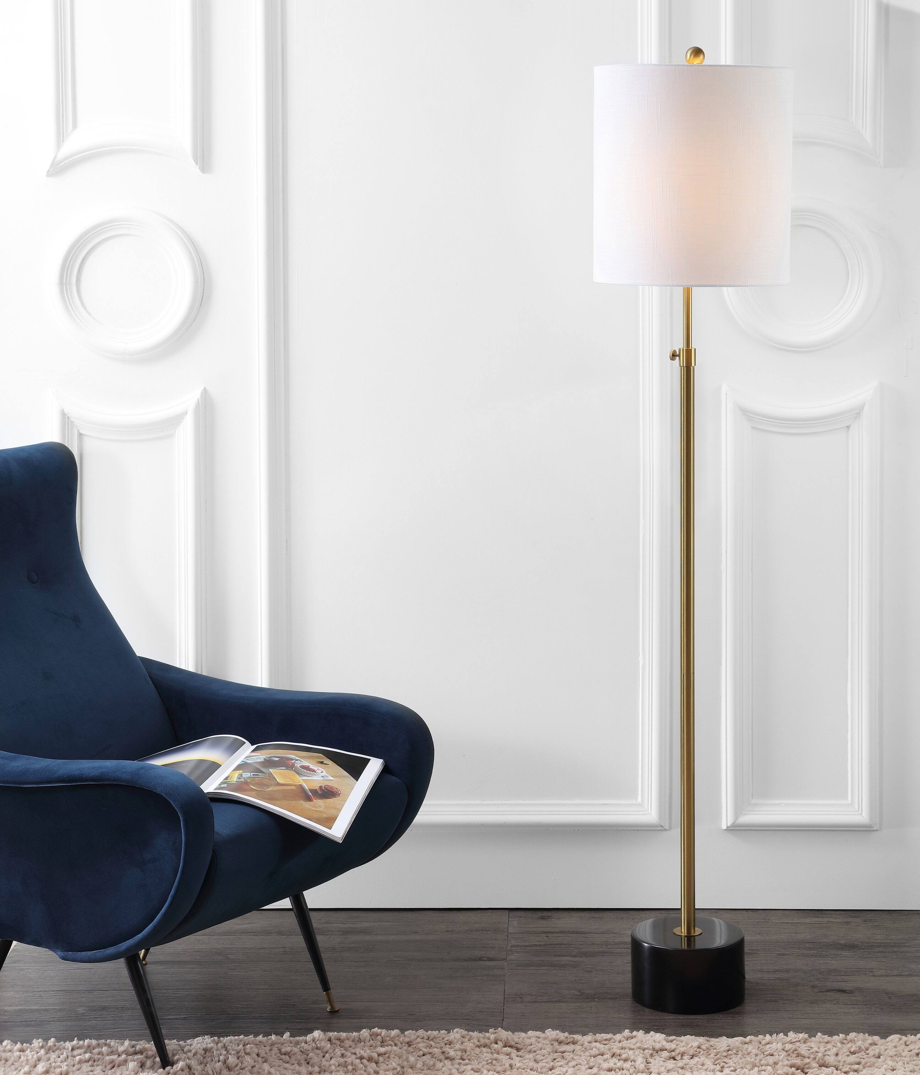 Alt View 1. Jonathan Y - Crosby 66" Adjustable Height Metal LED Floor Lamp, Brass/Black Marble - Brass Gold/Black.