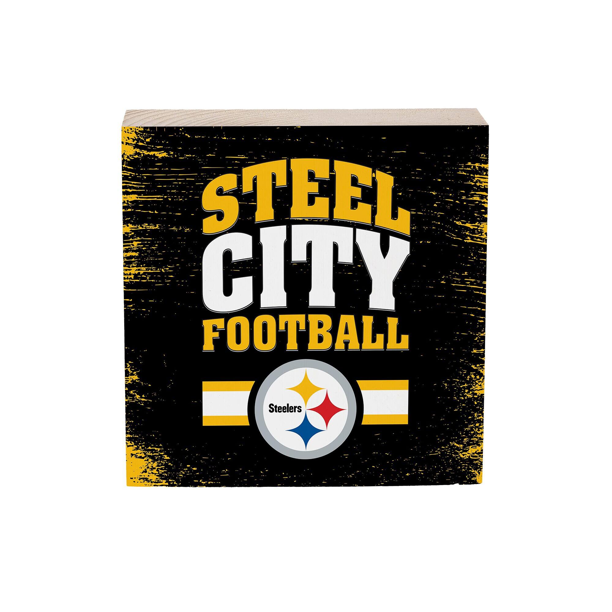 Pittsburgh Steelers 6" Square Fan Chant Wood Block Shelf Sign