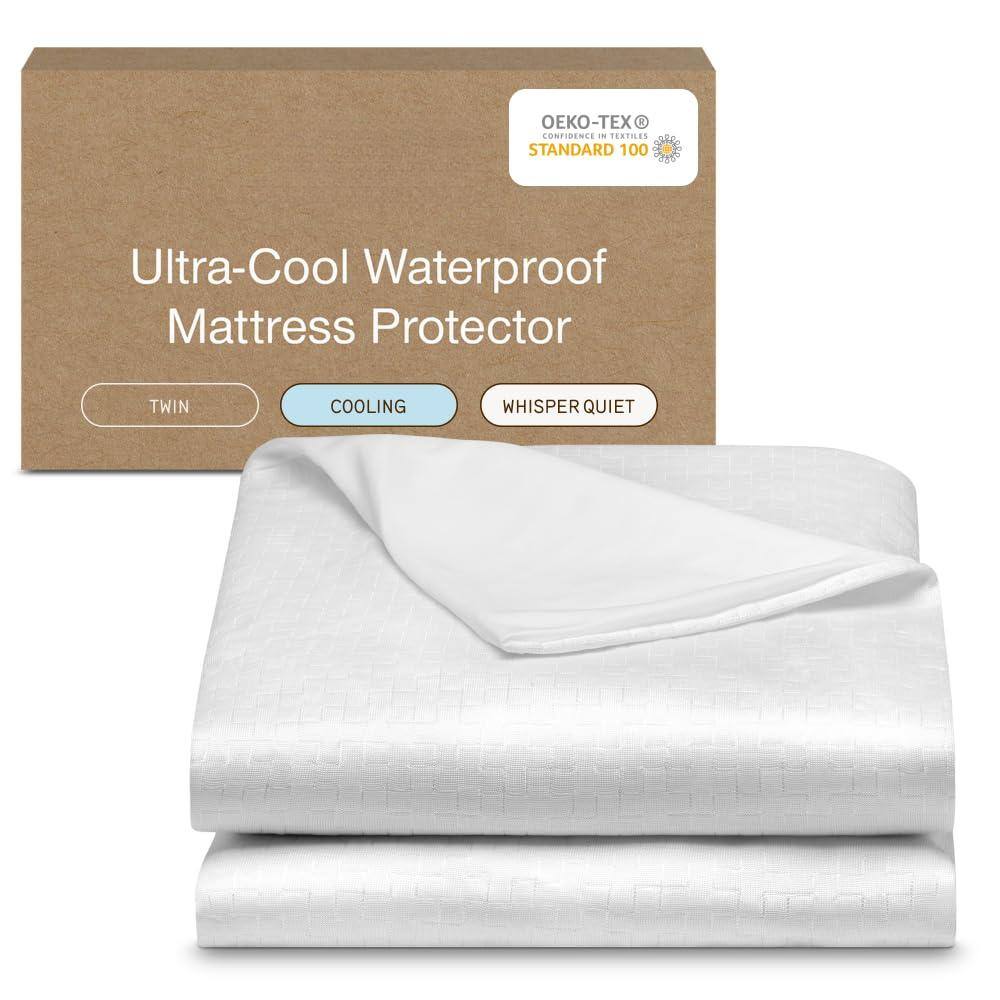 Comfort Essence - Ultra Tech Waterproof Mattress Protector Queen Smooth Top Pad Cover 18 Deep Machine Washable Topper Noiseless - Twin