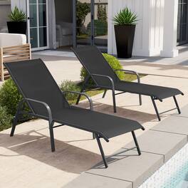 Crestlive Products - Outdoor Lounger Aluminum Adjustable Chaise Lounge Chairs with Arms (Set of 2) - Black