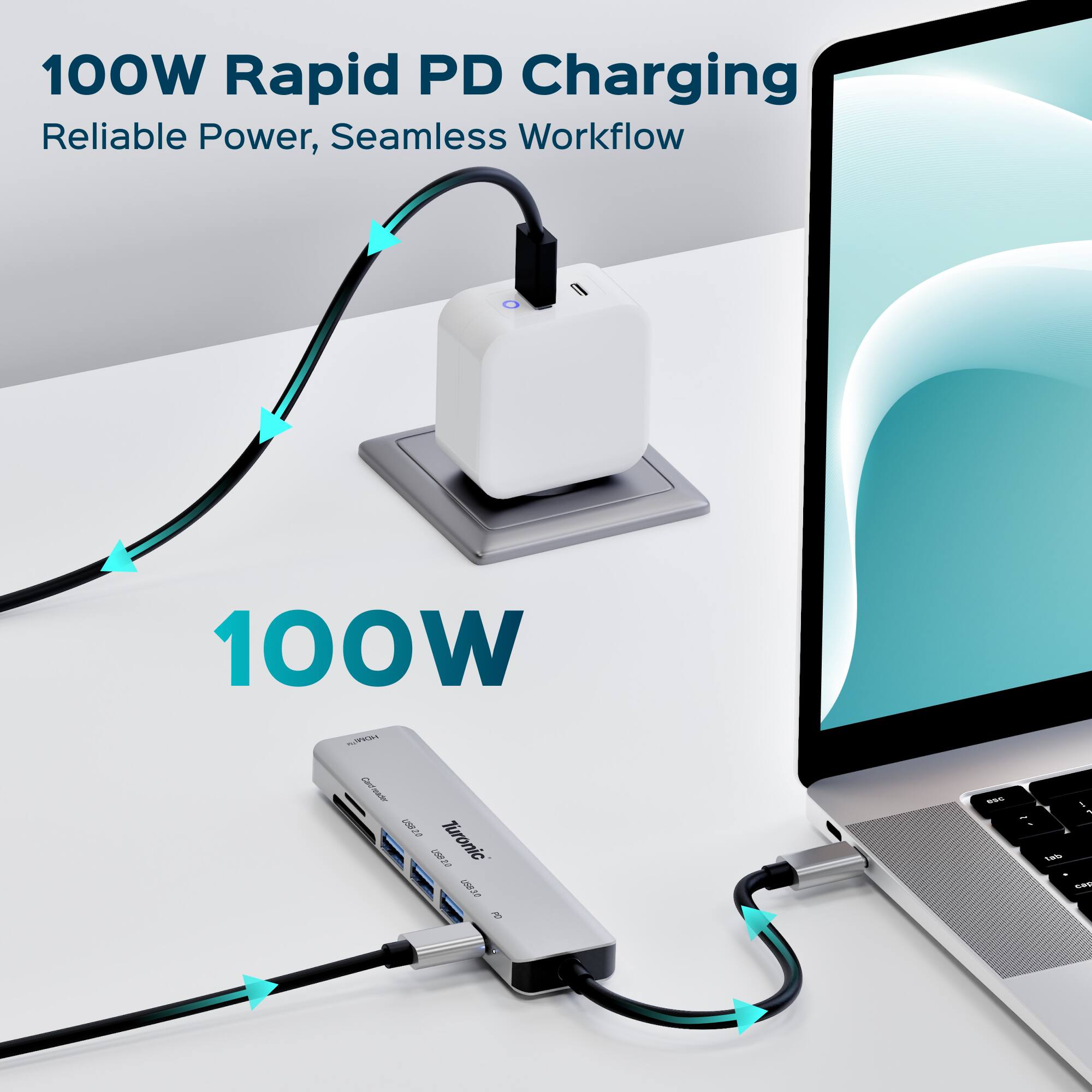 100W Rapid PD Charging  
Reliable Power, Seamless Workflow  

100W  

Turonic N SCRG 1