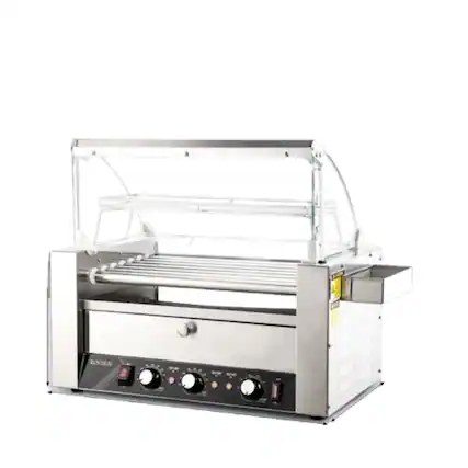 Front. Home Collection - Commercial Electric 18 Hot Dog 7 Roller Grill Cooker Machine with Bun Warmer - Silver.