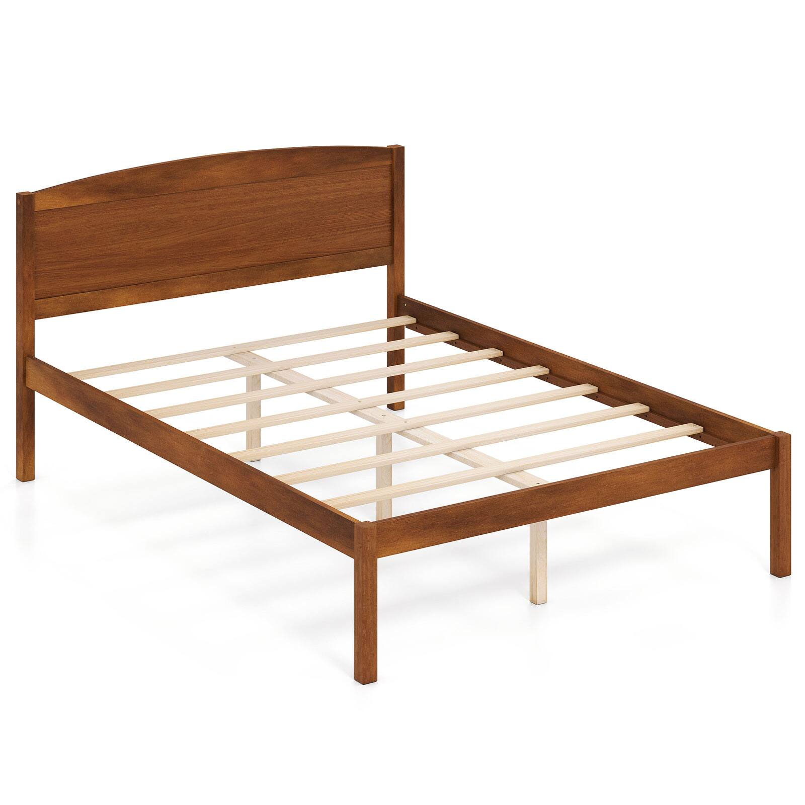 Alt View 8. Gymax - Gymax Full Size Wooden Platform Bed Frame w/Curved Headboard Solid Pine Wood Legs Walnut - Brown.
