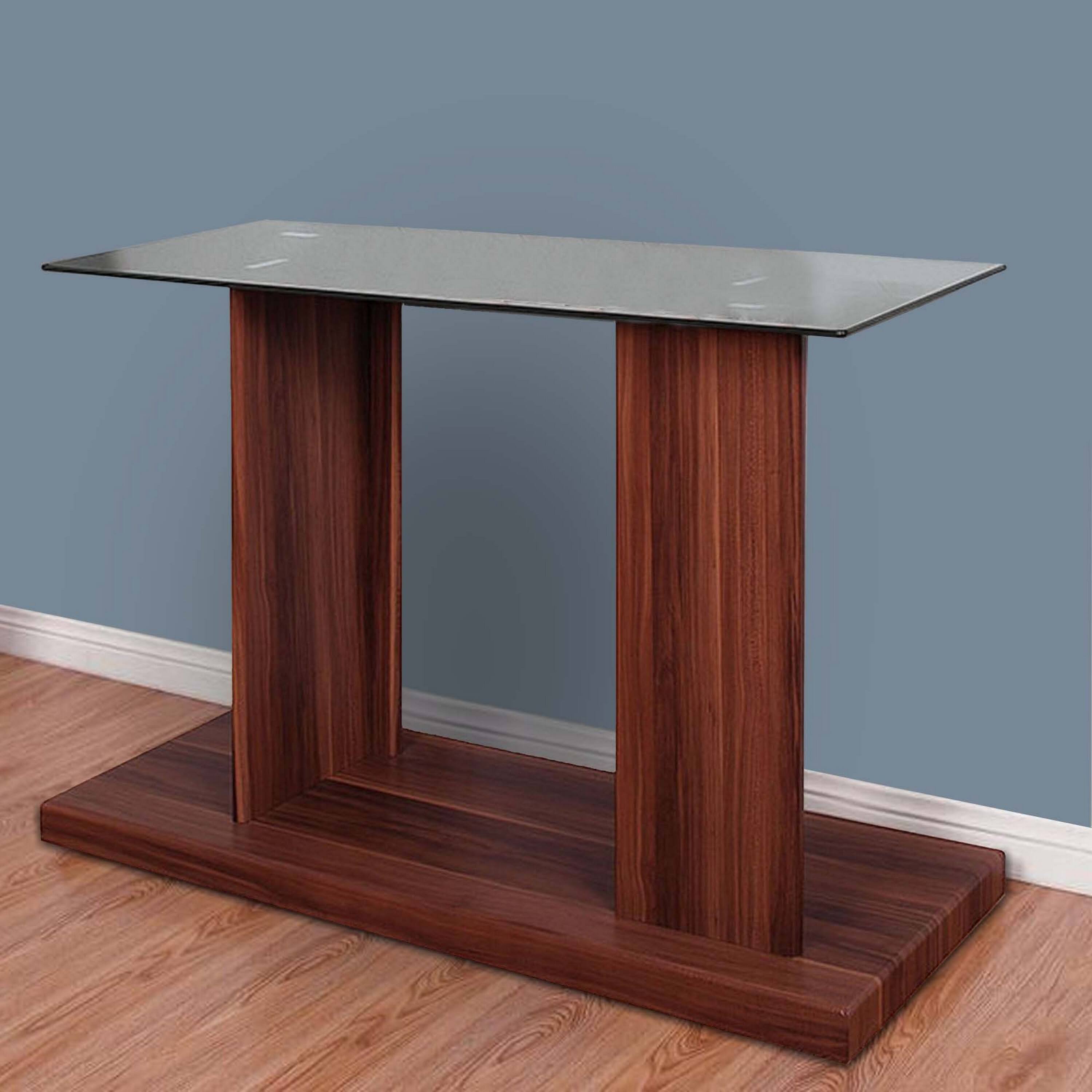 Alt View 5. Manhattan Lane - Liam 47 Inch Sofa Console Table, Brown Wood, Pedestal Base, Black Glass Top - Brown, Black.