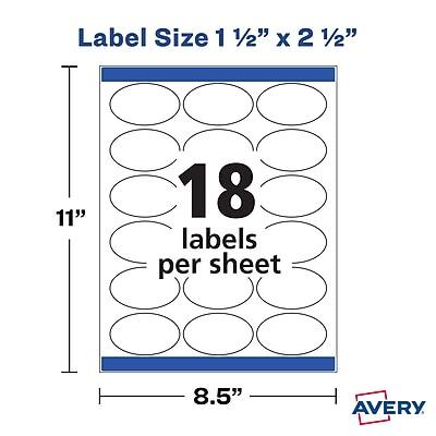 Label Size: 1 1/2" x 2 1/2"  
11" x 8.5"  
18 labels per sheet  
AVERY