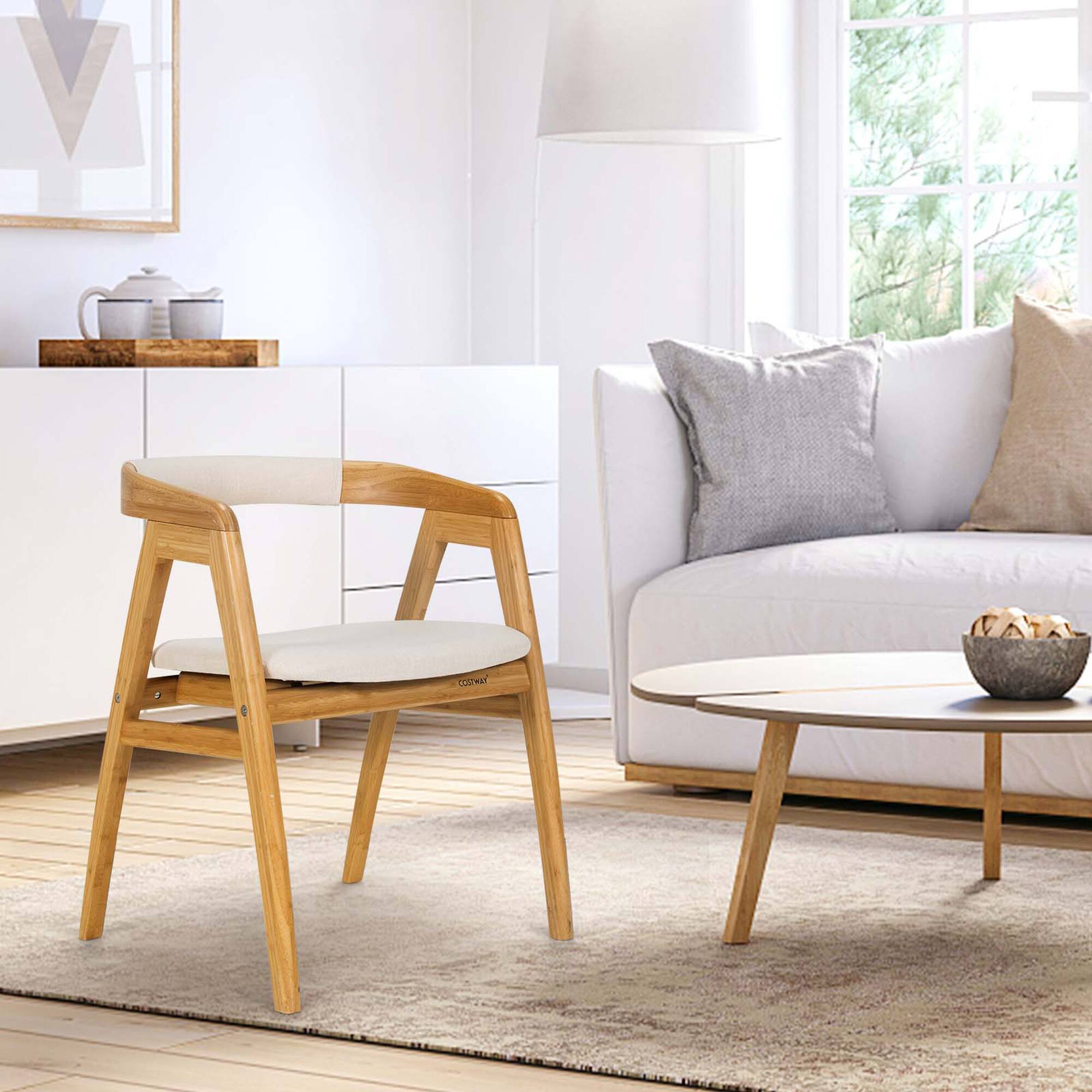 Alt View 3. Costway - Costway Leisure Bamboo Chair Dining Chair w/ Curved Back & Anti-slip Foot Pads - Natural.