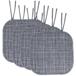Sweet Home Collection - Aria Memory Foam Non-Slip 16" x 16" Chair Cushion Pad with Ties, 4-Pack - Black/Blue