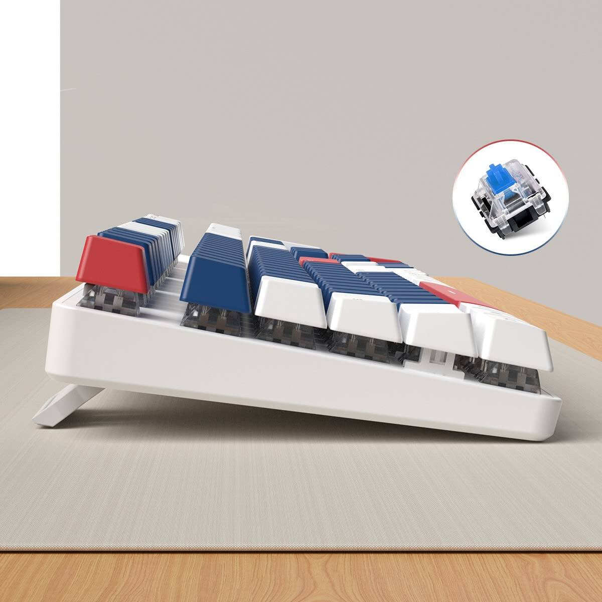 Back. Comfort Essence - Hot Swappable Mechanical Gaming - White Backlit Blue Switches Wired Pc Keyboards - Blue Switch Blue/White/Red Combo Color.