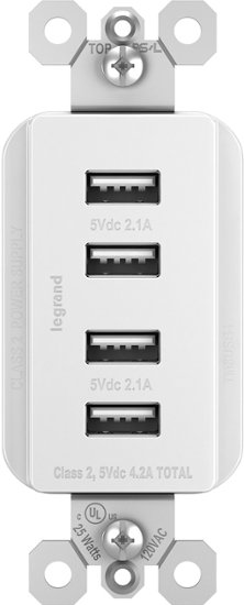 Legrand - Quad USB In-Wall Charging Outlet - White - Front Zoom