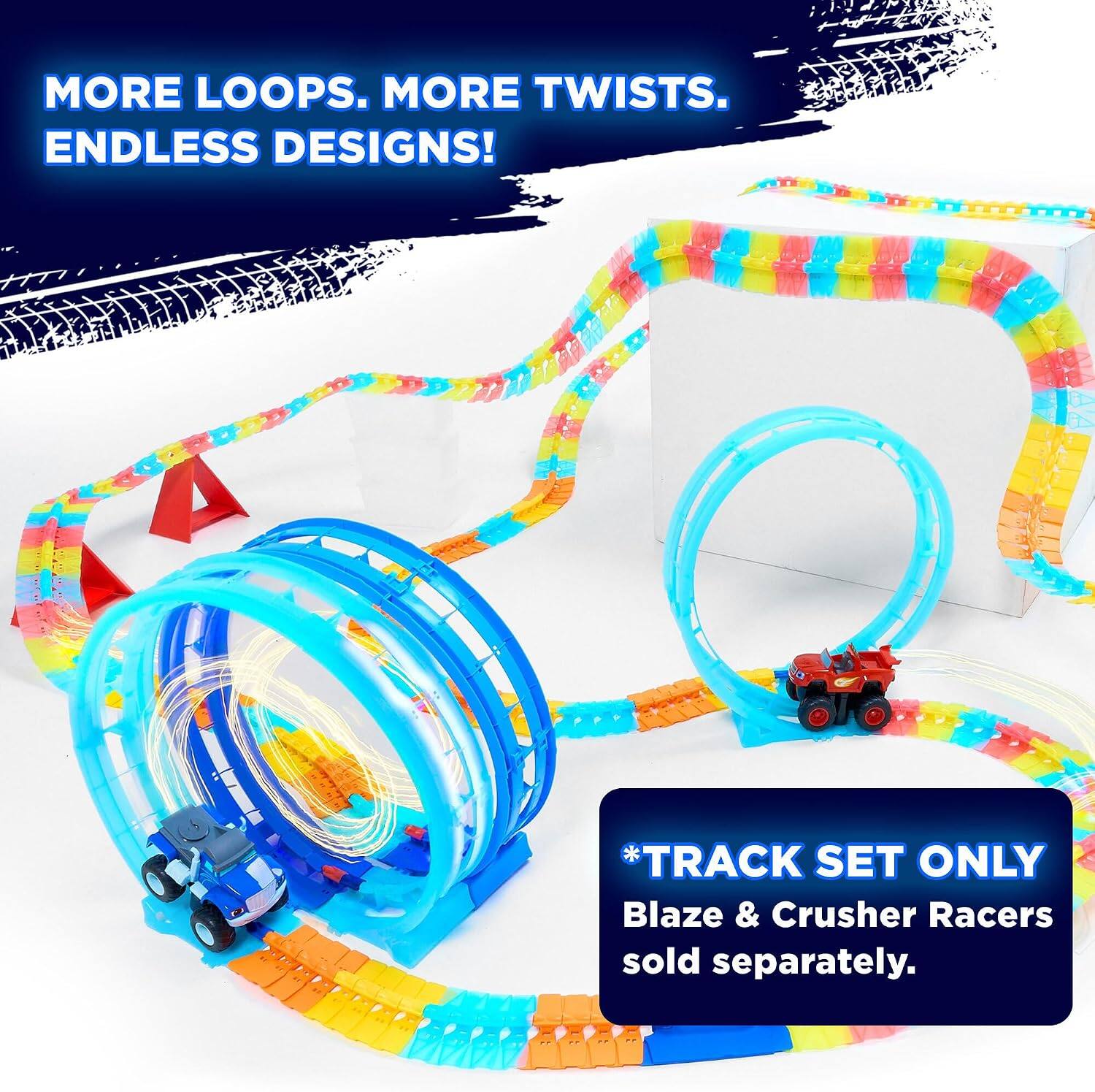 MORE LOOPS. MORE TWISTS. ENDLESS DESIGNS!

*TRACK SET ONLY Blaze & Crusher Racers sold separately.