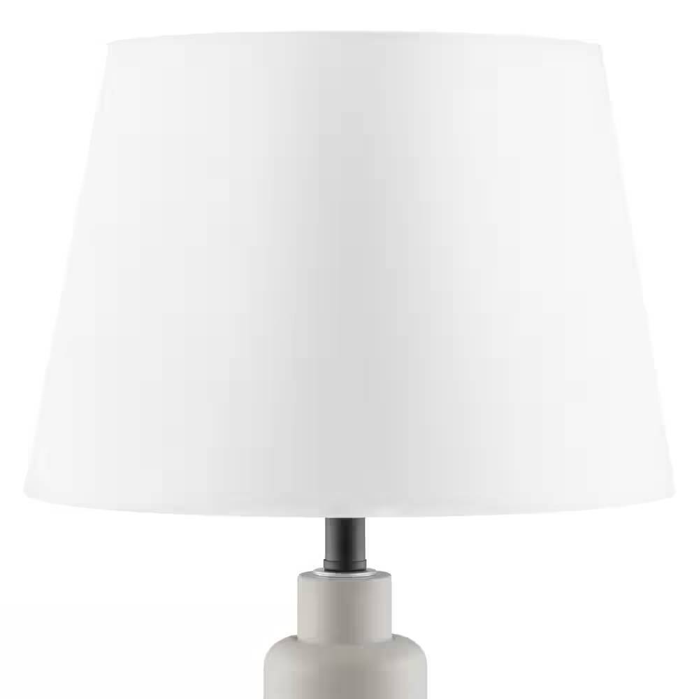 Back. Hivvago - Small Grey Desk Light Table Lamp with White Fabric Shade for Bedside Nightstand - Grey, White.