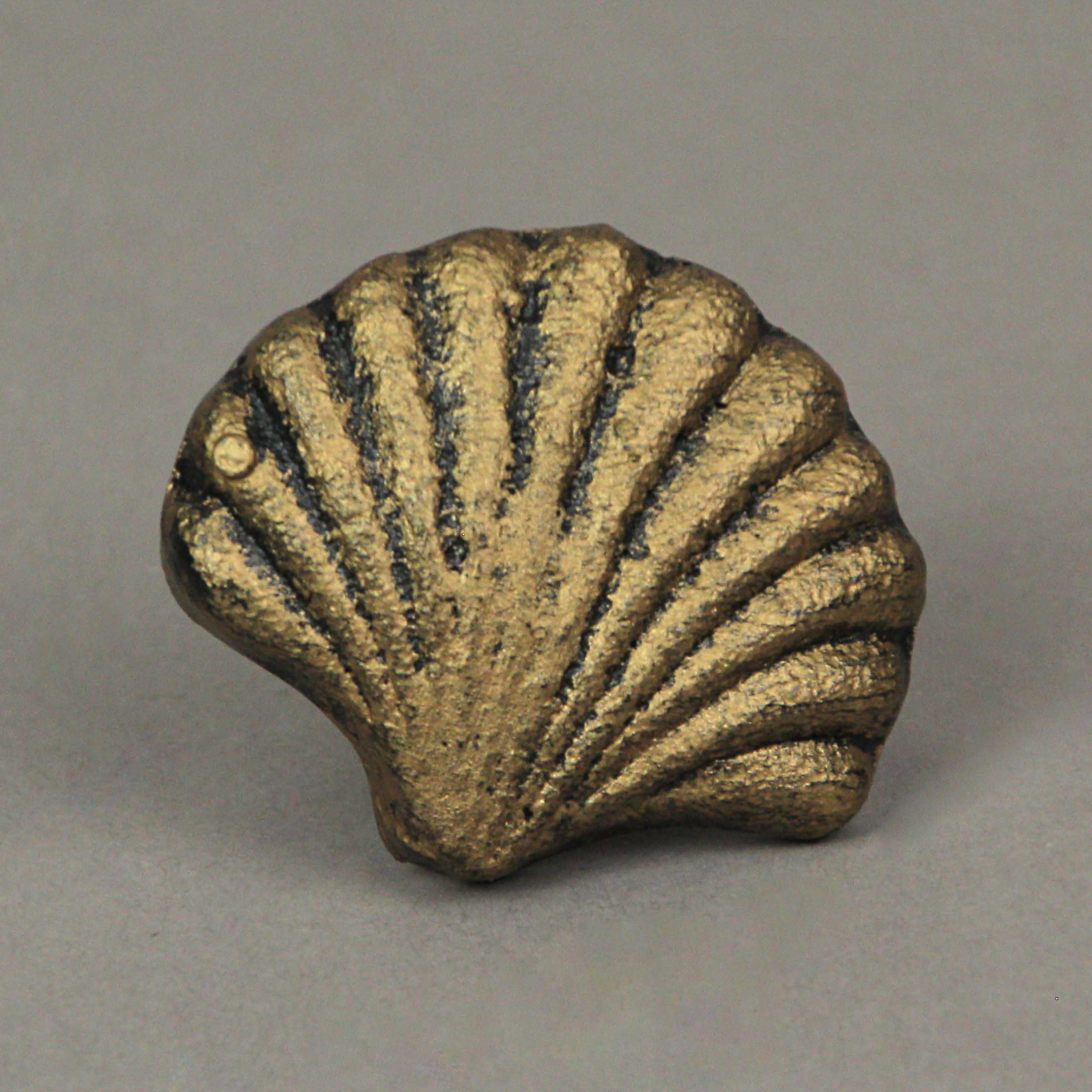 Alt View 5. Zeckos - Set of 6 Gold Cast Iron Scallop Sea Shell Drawer Pulls Nautical Cabinet Knobs - Gold.
