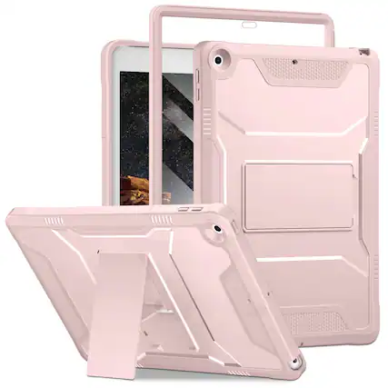 Front. DTTO - iPad 10.2 inch Case for 7th/8th/9th Gen (2019-2021) with Screen Protector, Shockproof Cover and Kickstand - Pink Sand.