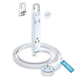 Maximm - 360° Rotating Flat Plug Extension Cord with USB Ports and a Removable Hook 3 ft (16 Gauge) UL Certified - White