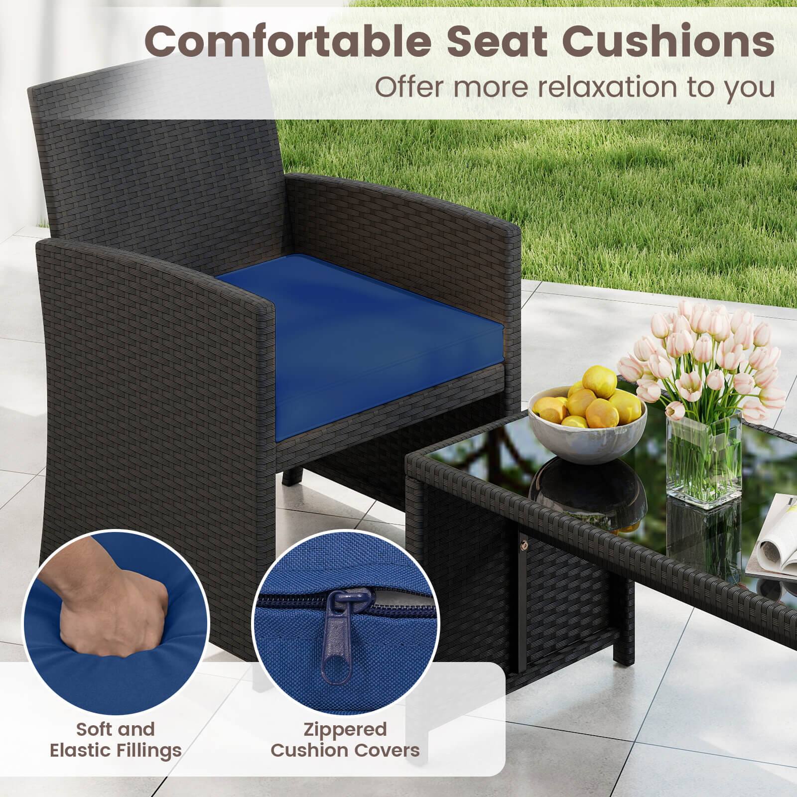 Alt View 7. Costway - Costway 8 PCS Patio Conversation Set with Seat Cushions & Tempered Glass Tabletop, Porch - Navy+Black.