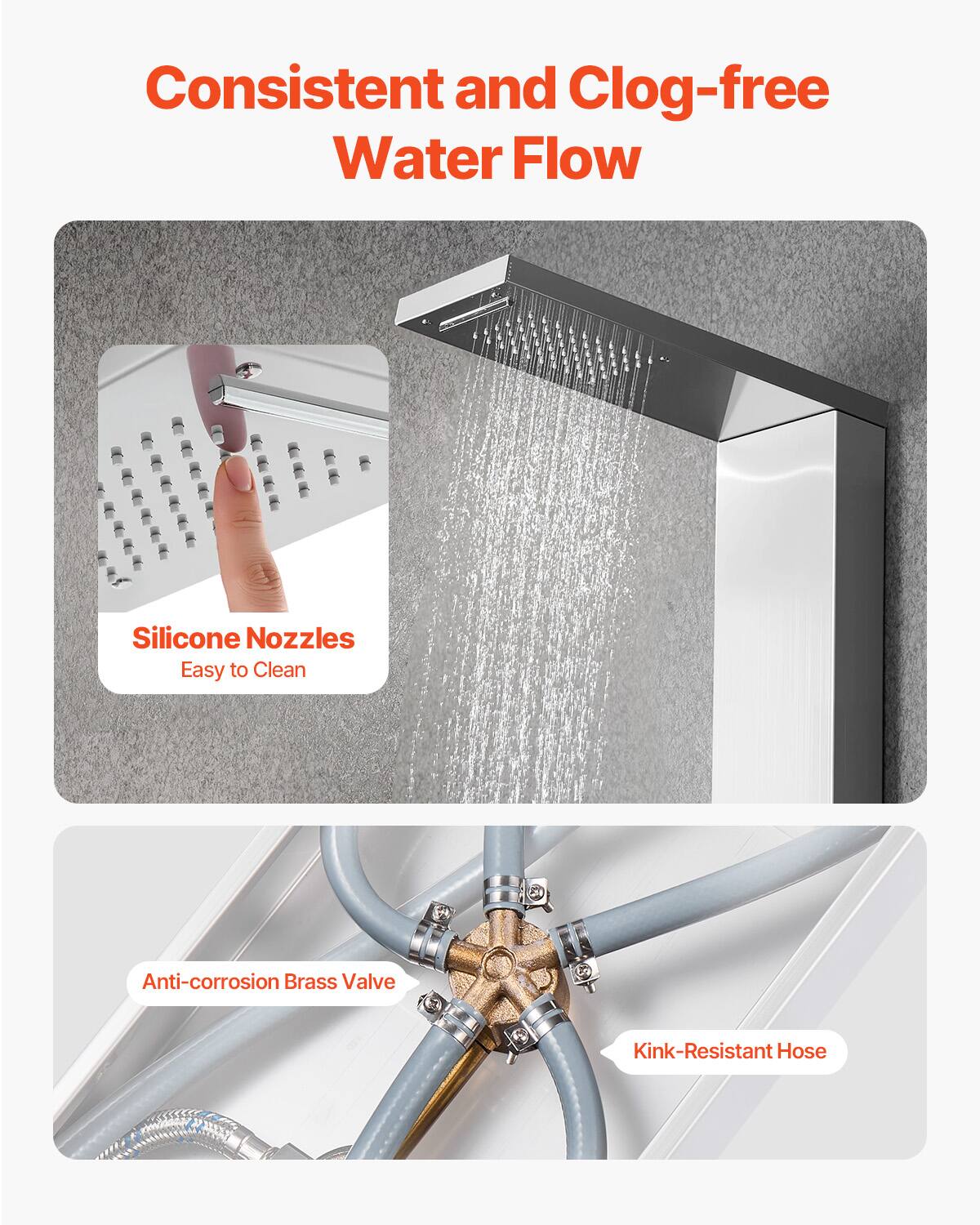 Consistent and Clog-free Water Flow

Silicone Nozzles  
Easy to Clean

Anti-corrosion Brass Valve

Kink-Resistant Hose