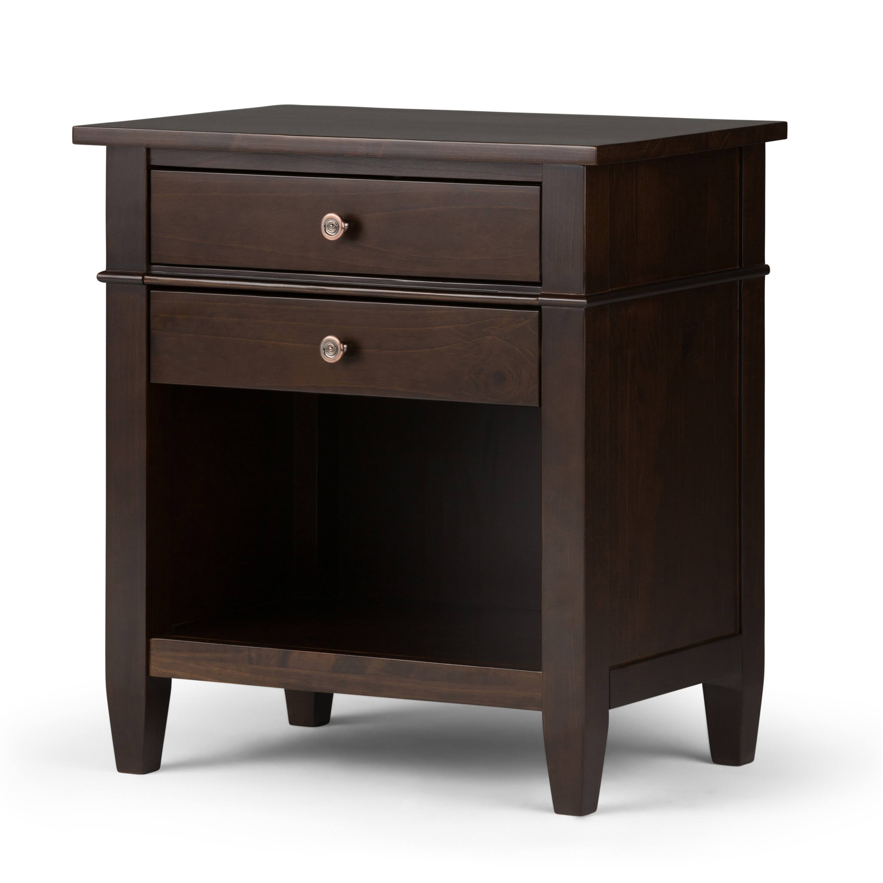 Angle. Simpli Home - Carlton Bedside Table - Dark Tobacco Brown.