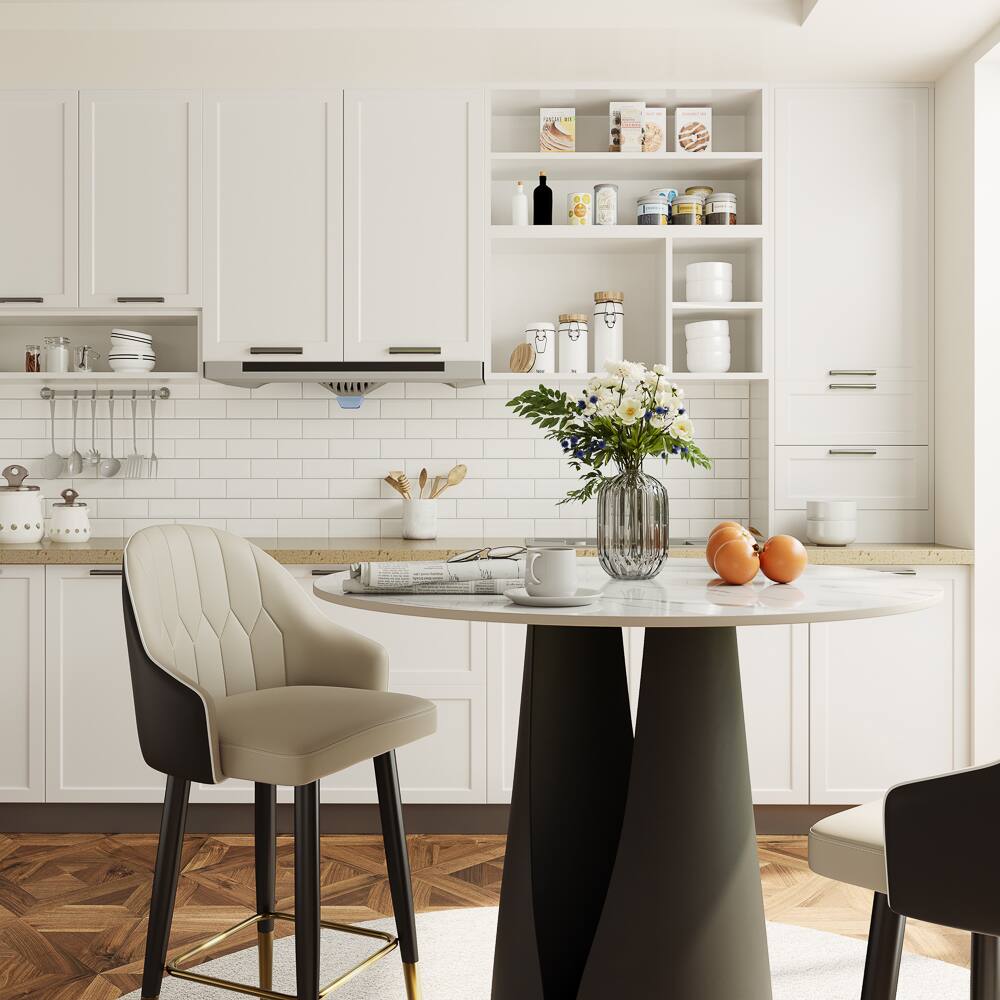 Alt View 2. POVISON - 35" Modern Round Counter Height Bar Table for 2-4 People, White Glossy Bistro Table for Kitchen & Small Spaces - White & Black.