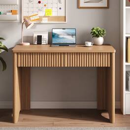 Bestier - 40 inch Compact Office Desk with 2 Drawers Modern Fluted Home Office Desk for Small Spaces and Apartments - Brown Oak