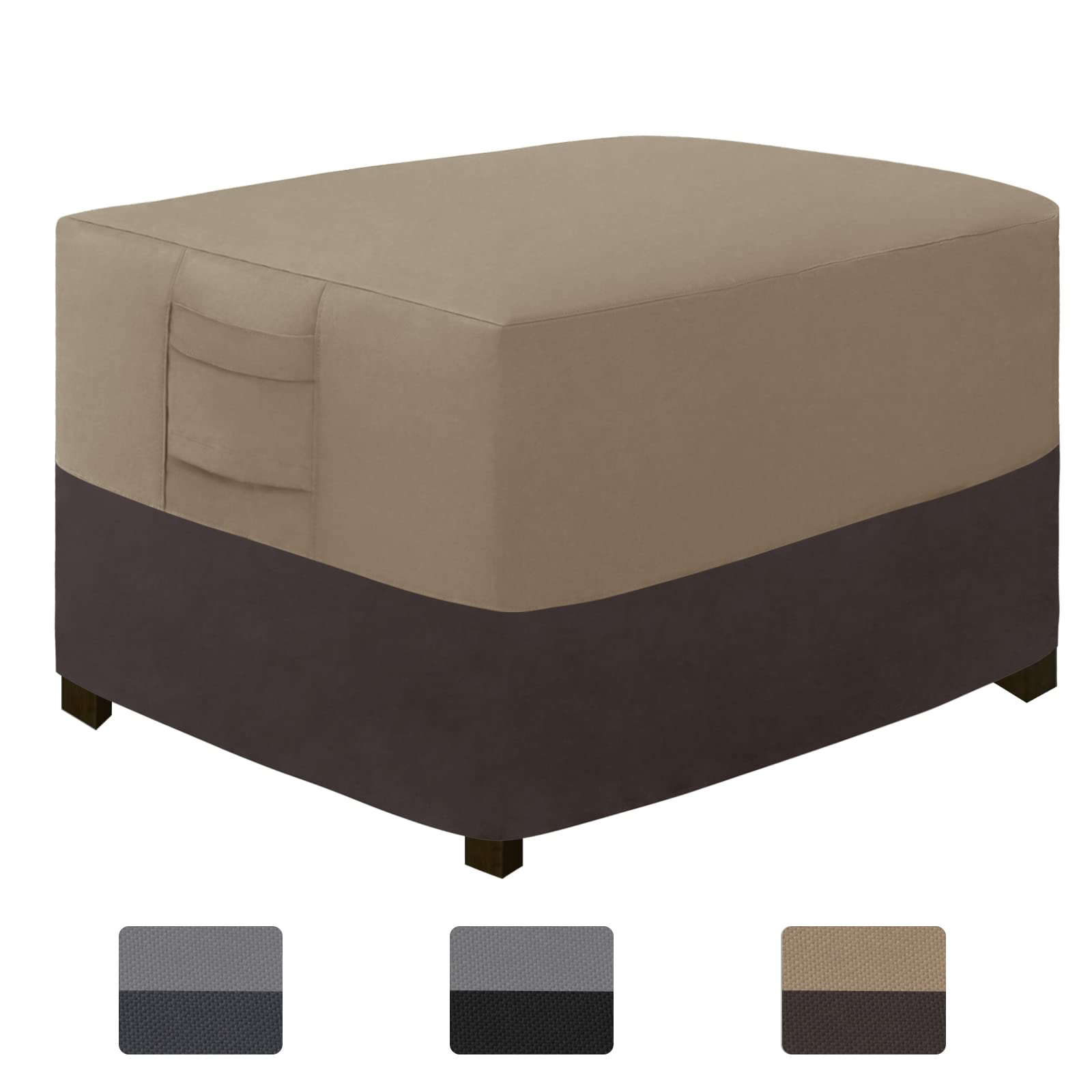 Front. JETRANSPORT - Outdoor Ottoman Cover Waterproof Patio Heavy Duty Furniture Padded Handles Pack-25"x25"x17" Gray/dark Gray) - Camel/Dark Brown 28"Lx22"Wx17"H.