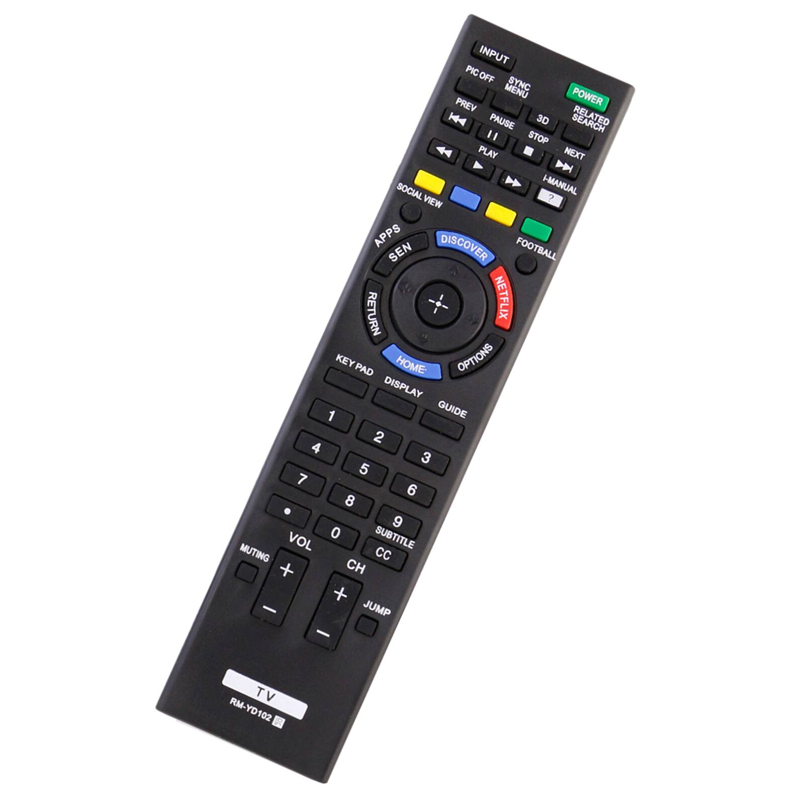 INPUT PIC OFF MENU SYNC PREV POWER H4 PAUSE 3D SEARCH STOP PLAY NEXT D SOCIAL I-MANUAL VIEW ? APPS DISCOVER FOOTBALL SEN RETURN NETFLIX KEYPA PAD HOME OPTIONS DISPLAY 1 GUIDE 2 4 3 5 7 6 8 . 9 0 SUBTITLE VOL MUTING CC + CH + - JUMP - TV T RM- YD YD102