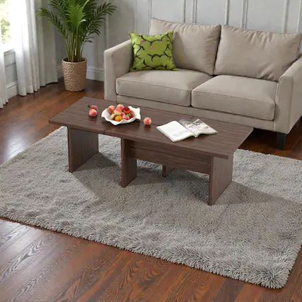 Front. Hivvago - Two-Piece Modular Coffee Table Set Designed for Small Areas - Walnut.