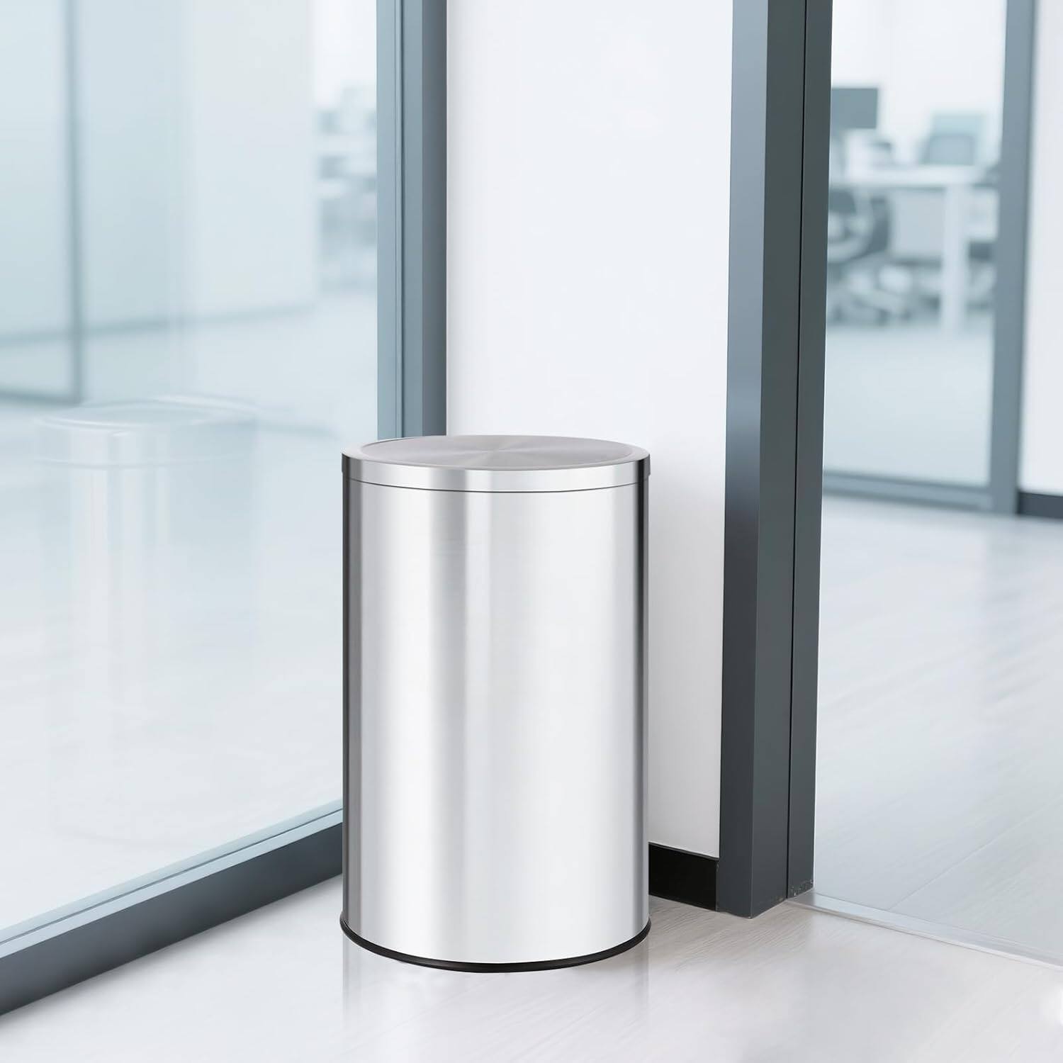 Alt View 2. Homhougo - 13 gal Stainless Steel Trash Can, 50 L Kitchen Garbage Can with Flipping Lid & Removable Inner Bucket - Silver.
