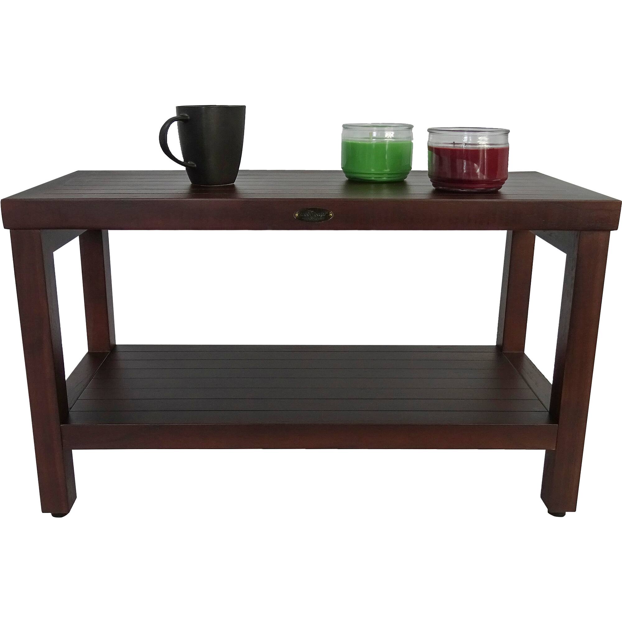 Left. DecoTeak - DecoTeak Eleganto 30" Teak Wood Shower Bench with Shelf in Woodland Brown Finish - Woodland Brown.