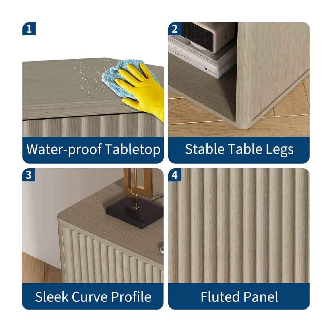 1. Water-proof Tabletop  
2. Stable Table Legs  
3. Sleek Curve Profile  
4. Fluted Panel