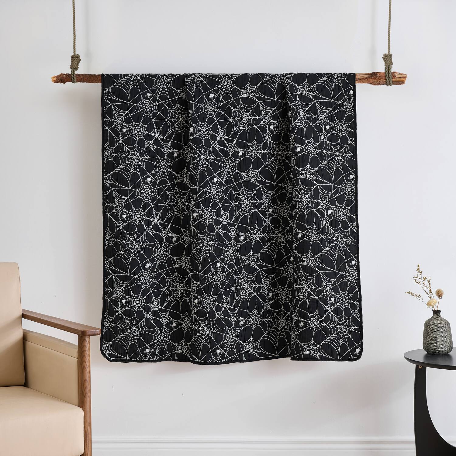Alt View 1. Greenland Home Fashions - Greenland Home Fashions Spinderella 100% Polyester Accessory Throw 50x60 Black - Black.