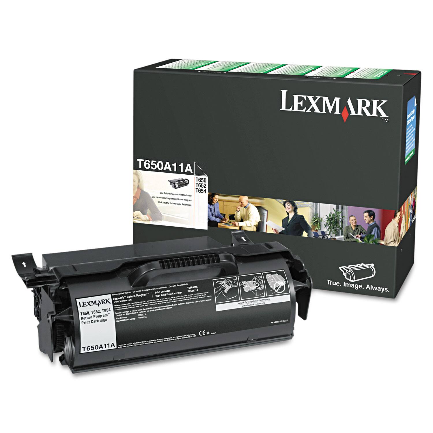 LEXMARK  
T650A11A  
T650 T652 T654  

One Return Program Cartridge  
T650 T652 T654  
One Return Program Cartridge  

LEXMARK  
T650 T652 T654  
Print Cartridge  
T650A11A  

True. Image. Always.