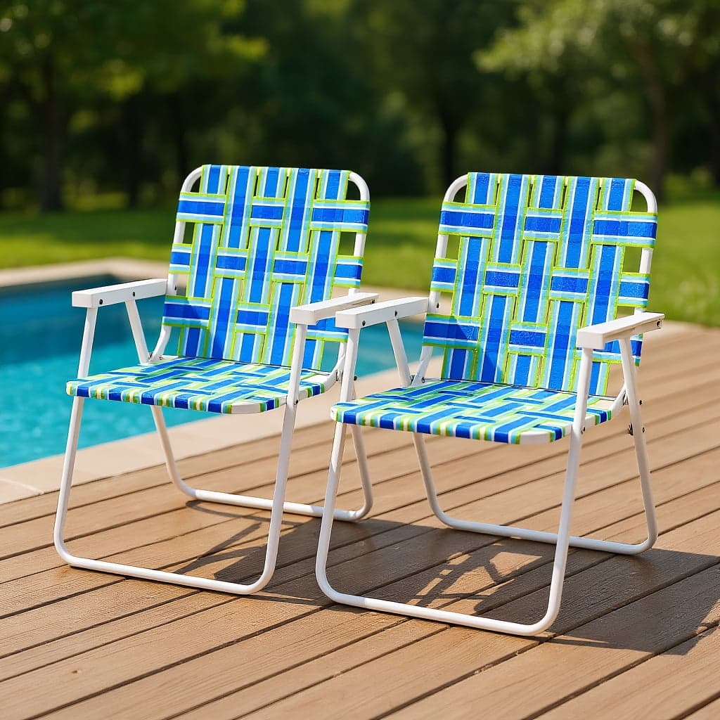 Kadyn - 4 Pieces Folding Beach Chair Camping Lawn Webbing Chair, Backpack Folding Beach Chairs, Folding Beach Chair - Blue