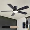 Front. Siljoy - 44 Inch Black Flush Mount Ceiling Fan with LED Light, 5 Dual-Sided Reversible Blades for Bedroom and Foyer - Black.