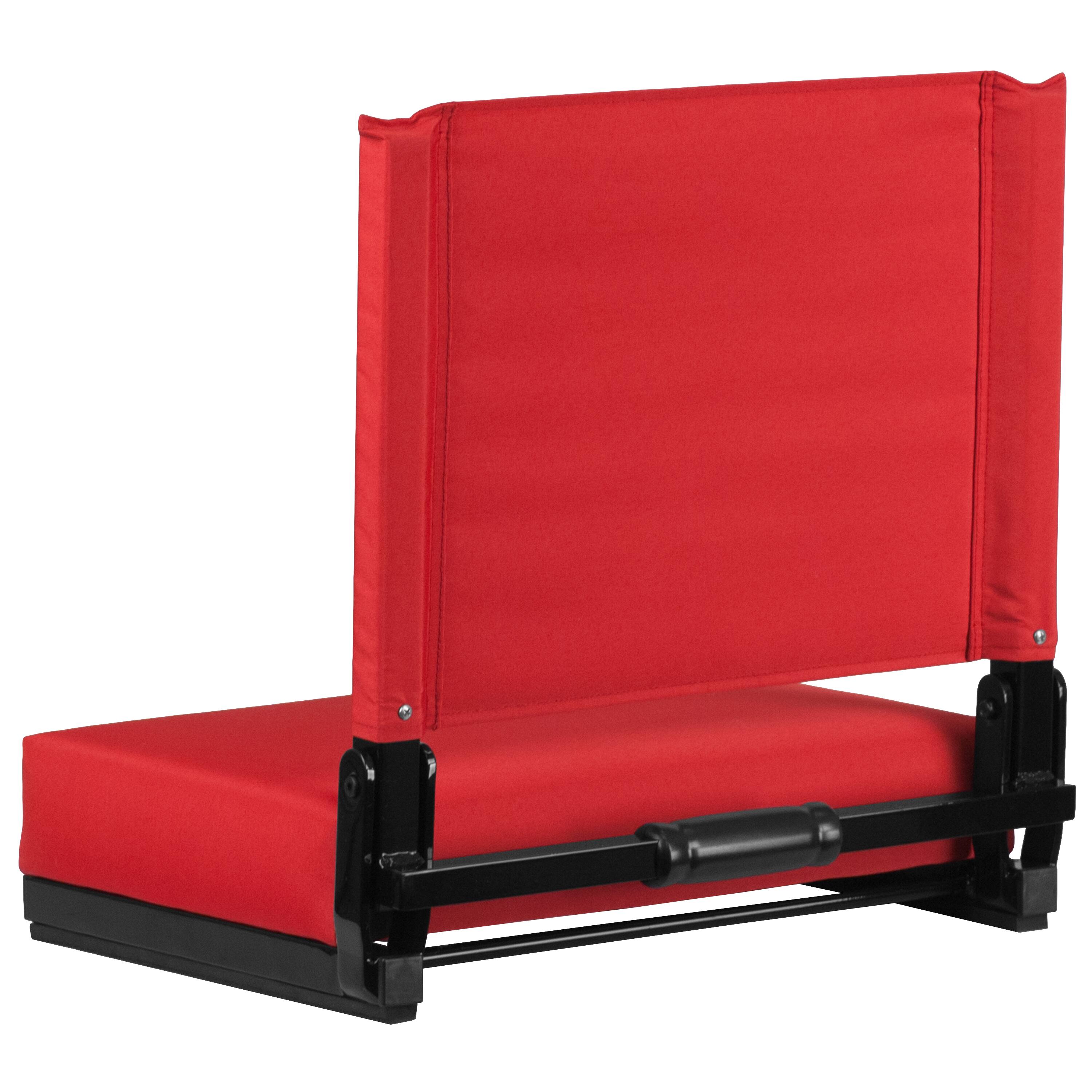Alt View 5. Emma + Oliver - 500 lb. Rated Lightweight Stadium Chair with Handle & Ultra-Padded Seat - Red.