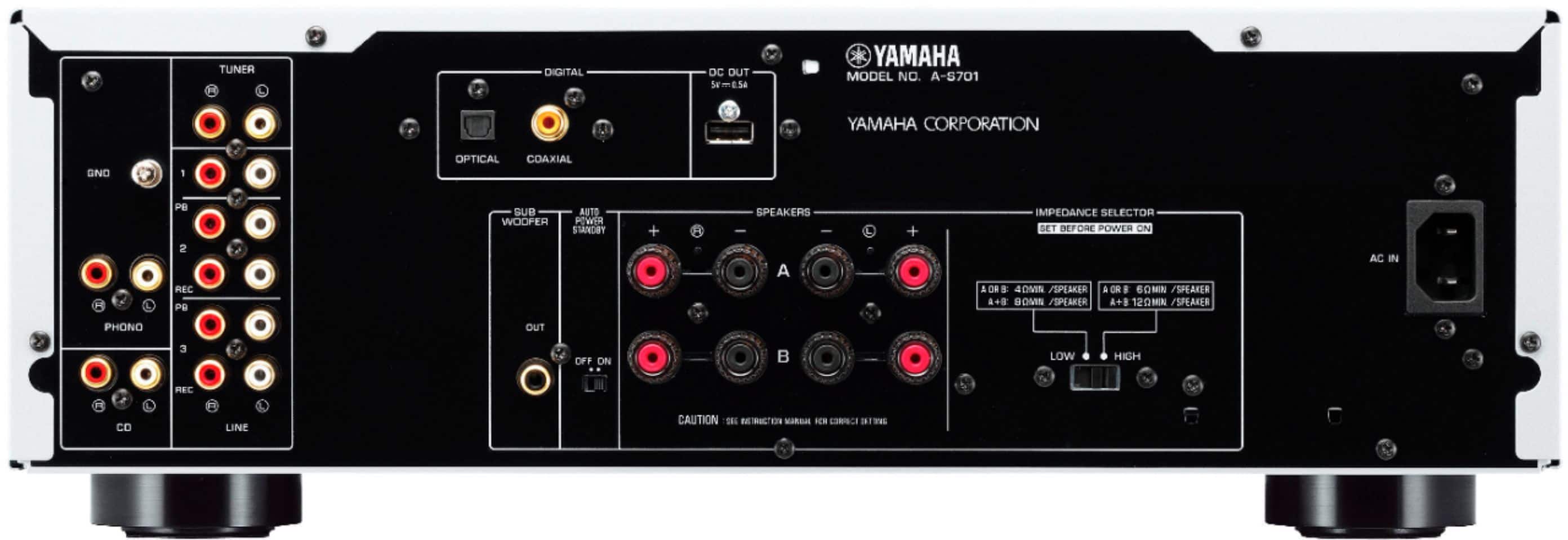 Back. Yamaha - A-S701 320W 2-Ch. Integrated Amplifier - Black.