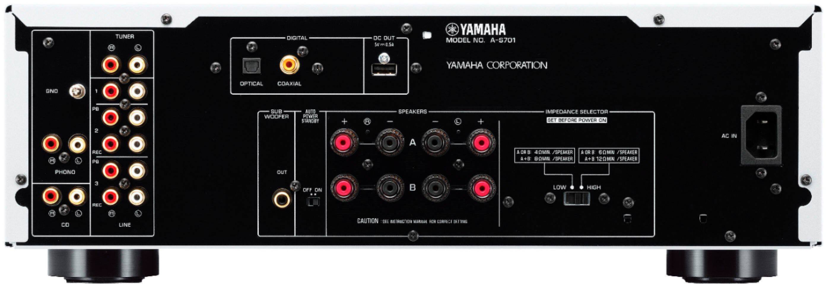 Back. Yamaha - A-S701 320W 2-Ch. Integrated Amplifier - Black.