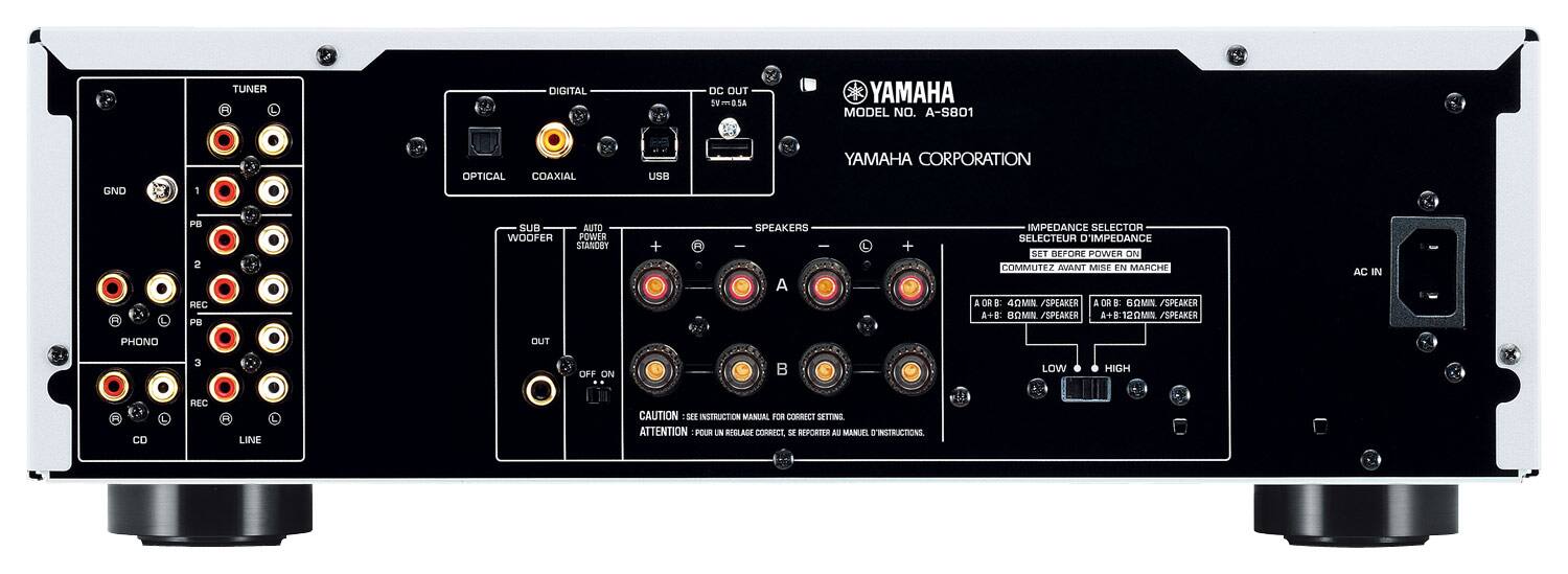 Alt View 12. Yamaha - A-S801 320W 2-Ch. Integrated Amplifier - Silver.